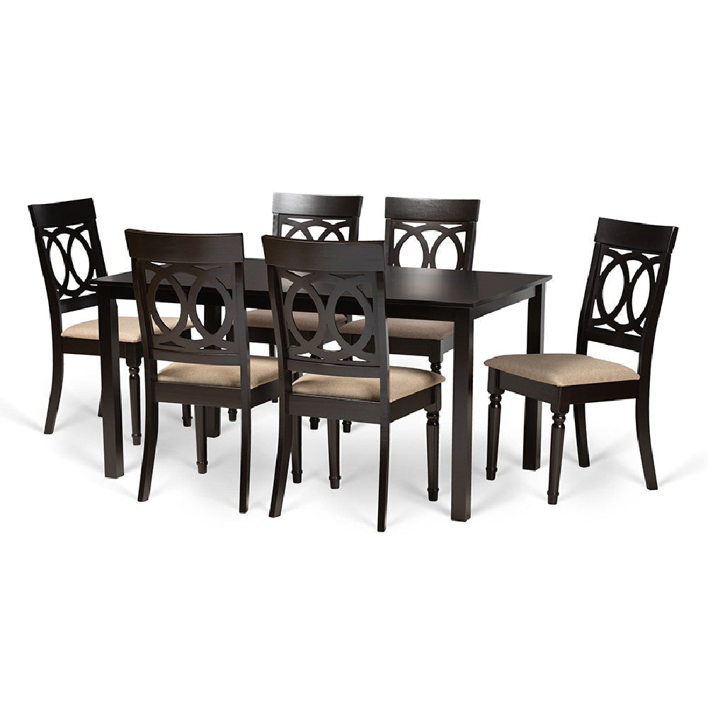 Baxton Studio Lucie Modern and Contemporary Sand Fabric Upholstered and Dark Brown Finished Wood 7-Piece Dining Set