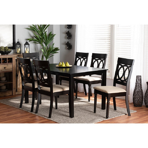 Baxton Studio Lucie Modern and Contemporary Sand Fabric Upholstered and Dark Brown Finished Wood 7-Piece Dining Set