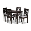 Baxton Studio Cherese Modern and Contemporary Grey Fabric Upholstered Espresso Brown Finished 5-Piece Wood Dining Set