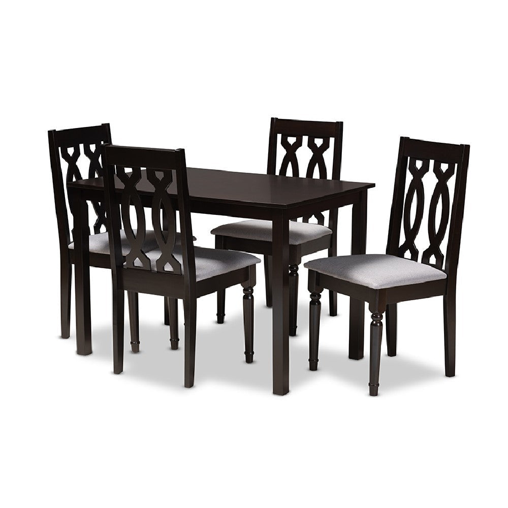 Baxton Studio Cherese Modern and Contemporary Grey Fabric Upholstered Espresso Brown Finished 5-Piece Wood Dining Set