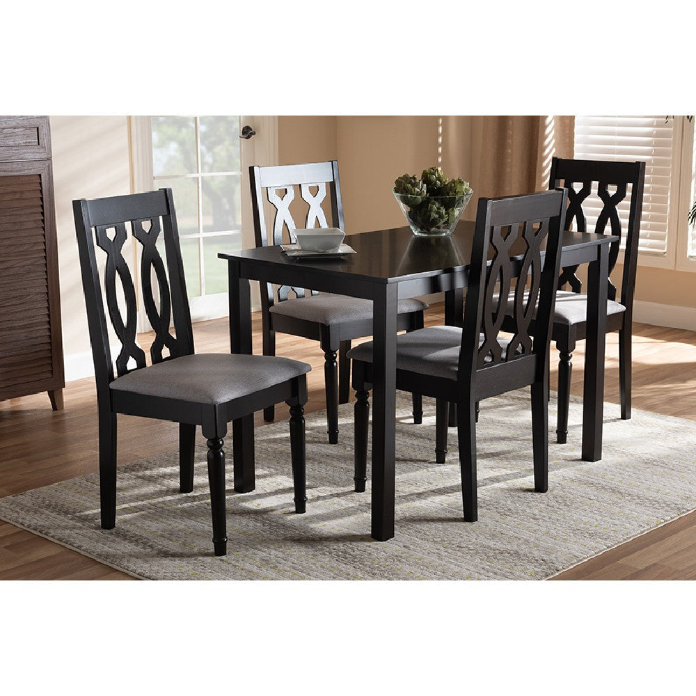Baxton Studio Cherese Modern and Contemporary Grey Fabric Upholstered Espresso Brown Finished 5-Piece Wood Dining Set