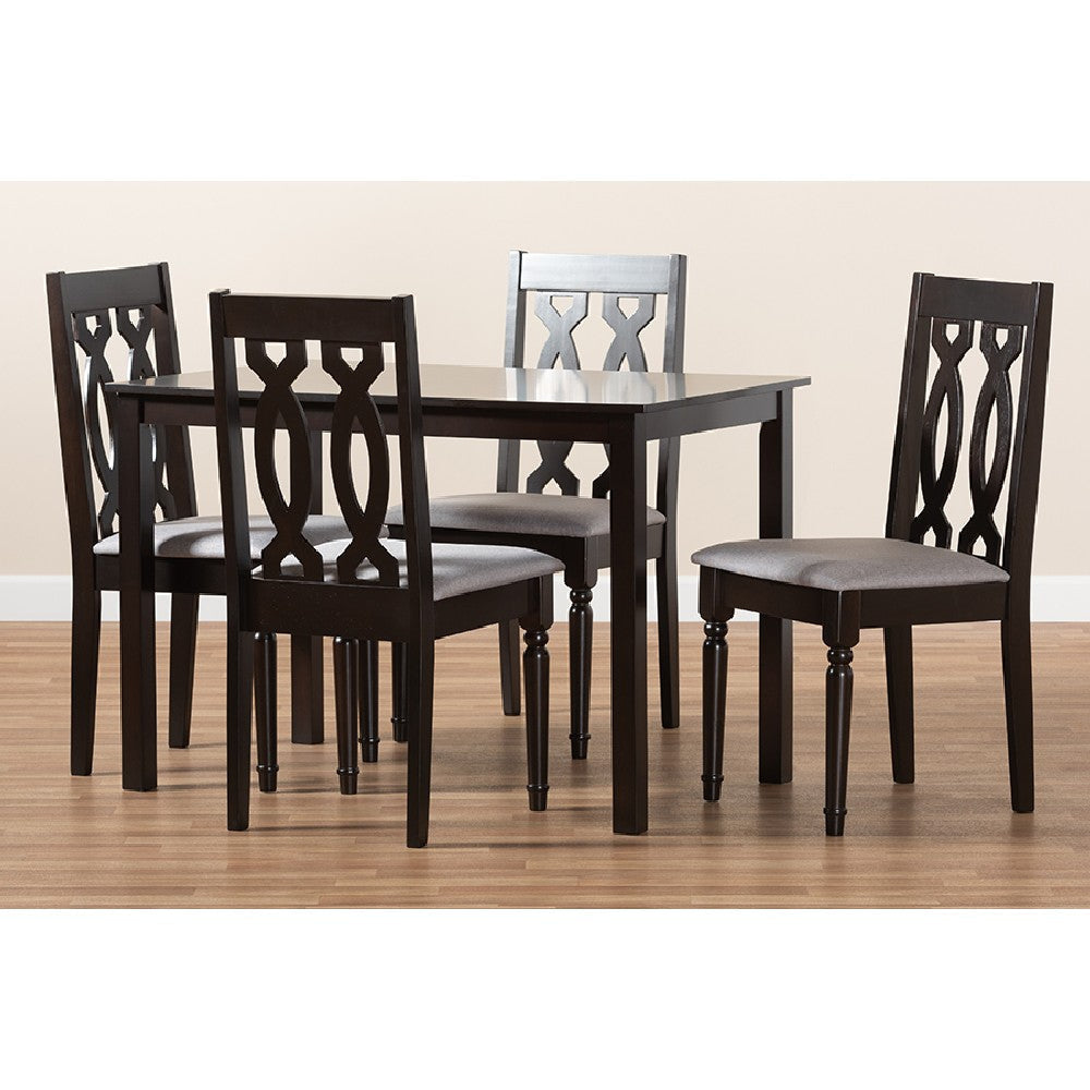 Baxton Studio Cherese Modern and Contemporary Grey Fabric Upholstered Espresso Brown Finished 5-Piece Wood Dining Set