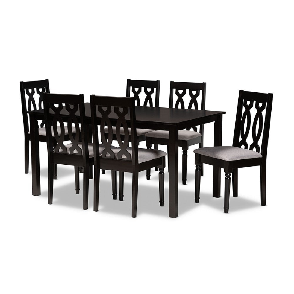 Baxton Studio Cherese Modern and Contemporary Grey Fabric Upholstered and Dark Brown Finished Wood 7-Piece Dining Set
