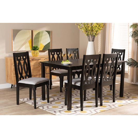 Baxton Studio Cherese Modern and Contemporary Grey Fabric Upholstered and Dark Brown Finished Wood 7-Piece Dining Set