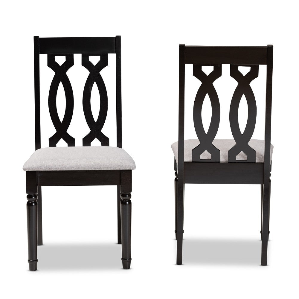 Baxton Studio Cherese Modern and Contemporary Grey Fabric Upholstered and Dark Brown Finished Wood 2-Piece Dining Chair Set