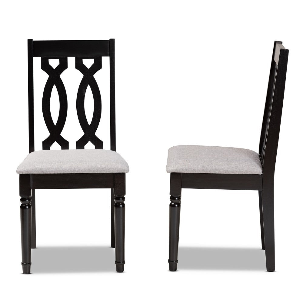 Baxton Studio Cherese Modern and Contemporary Grey Fabric Upholstered and Dark Brown Finished Wood 2-Piece Dining Chair Set