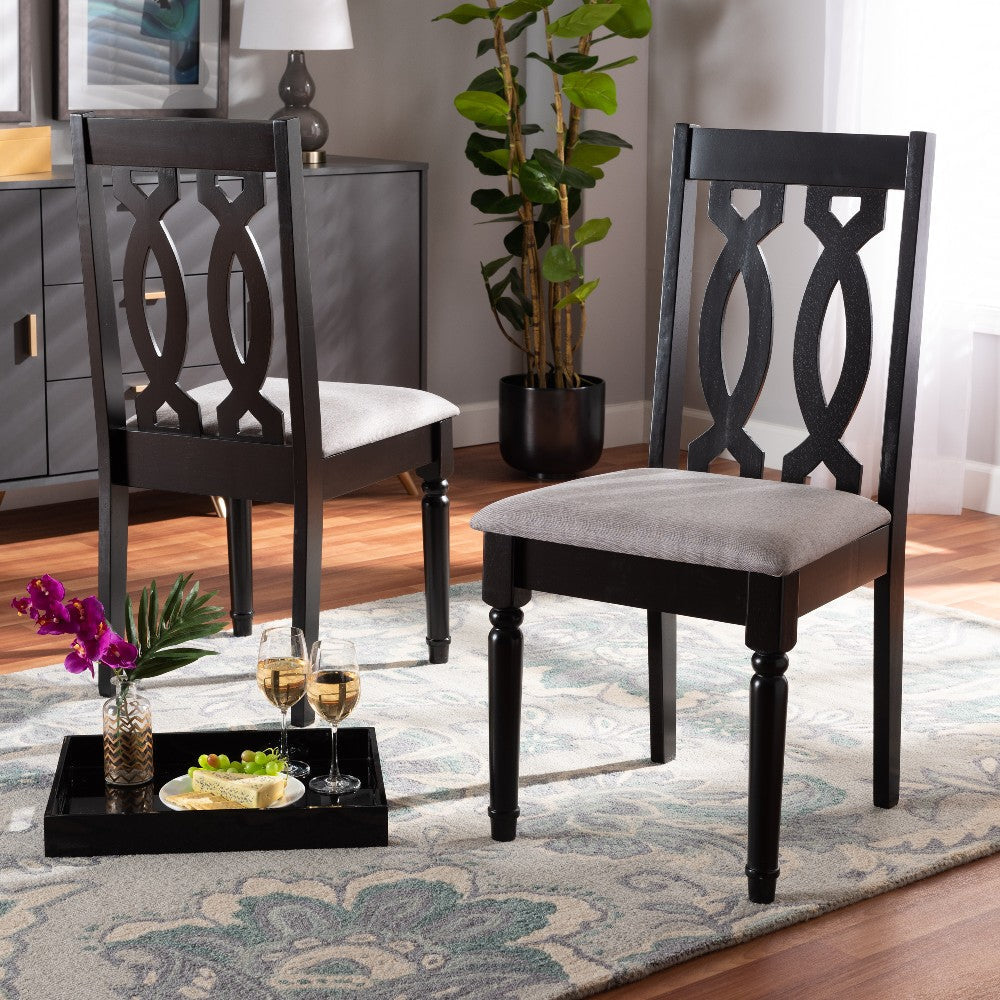 Baxton Studio Cherese Modern and Contemporary Grey Fabric Upholstered and Dark Brown Finished Wood 2-Piece Dining Chair Set