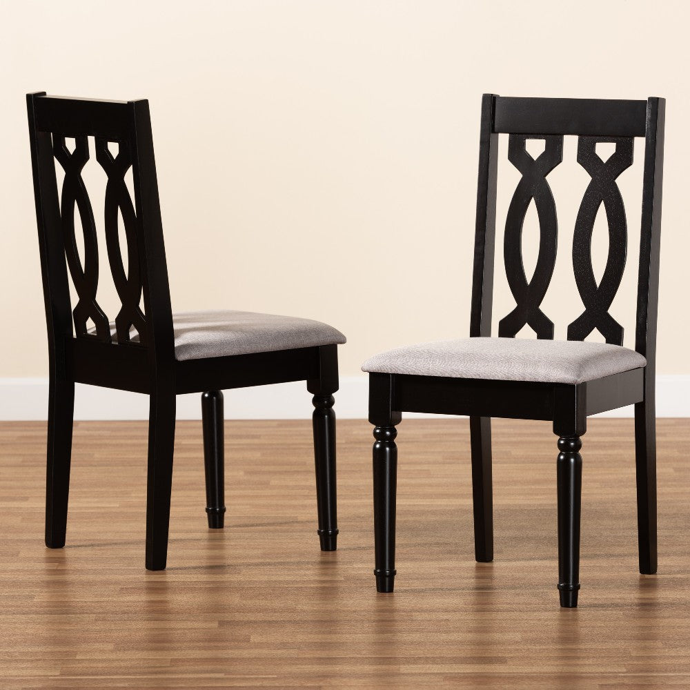 Baxton Studio Cherese Modern and Contemporary Grey Fabric Upholstered and Dark Brown Finished Wood 2-Piece Dining Chair Set