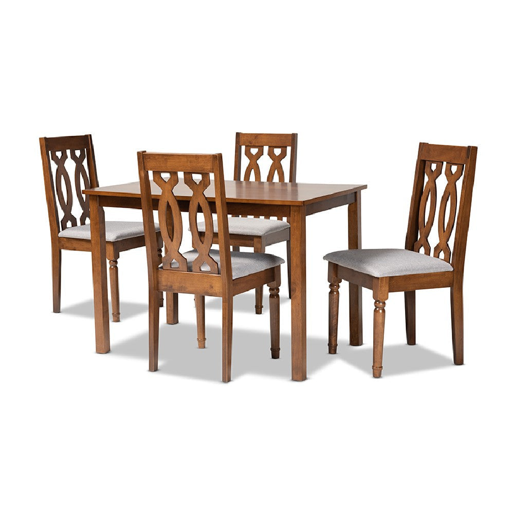 Baxton Studio Cherese Modern and Contemporary Grey Fabric Upholstered and Walnut Brown Finished 5-Piece Wood Dining Set