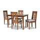 Baxton Studio Cherese Modern and Contemporary Grey Fabric Upholstered and Walnut Brown Finished 5-Piece Wood Dining Set