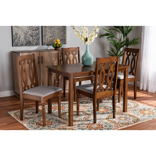 Baxton Studio Cherese Modern and Contemporary Grey Fabric Upholstered and Walnut Brown Finished 5-Piece Wood Dining Set