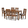 Baxton Studio Cherese Modern and Contemporary Grey Fabric Upholstered and Walnut Brown Finished Wood 7-Piece Dining Set