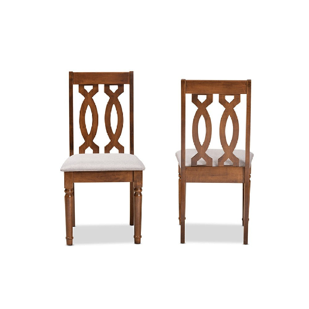 Baxton Studio Cherese Modern and Contemporary Grey Fabric Upholstered and Walnut Brown Finished Wood 2-Piece Dining Chair Set