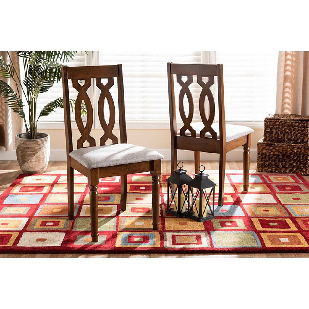 Baxton Studio Cherese Modern and Contemporary Grey Fabric Upholstered and Walnut Brown Finished Wood 2-Piece Dining Chair Set