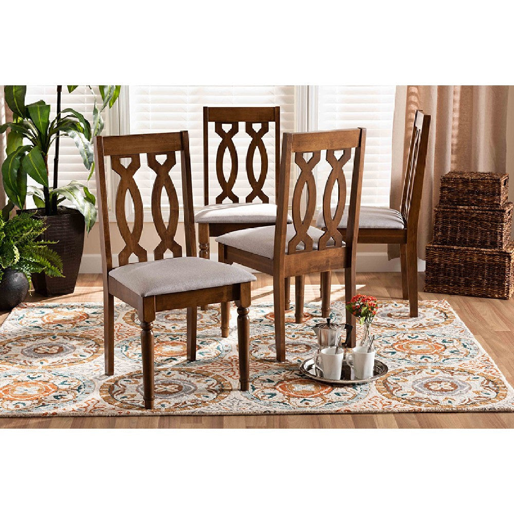 Baxton Studio Cherese Modern and Contemporary Grey Fabric Upholstered Walnut Brown Finished 4-Piece Wood Dining Chair Set