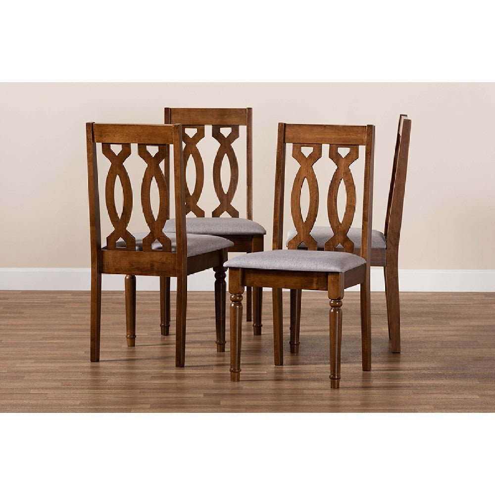 Baxton Studio Cherese Modern and Contemporary Grey Fabric Upholstered Walnut Brown Finished 4-Piece Wood Dining Chair Set