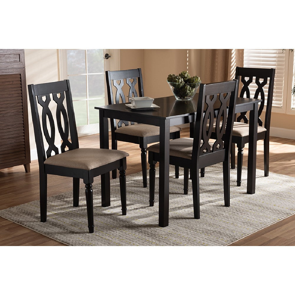Baxton Studio Cherese Modern and Contemporary Sand Fabric Upholstered Espresso Brown Finished 5-Piece Wood Dining Set