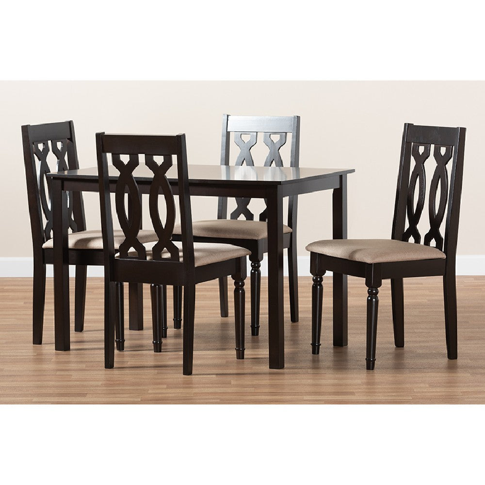 Baxton Studio Cherese Modern and Contemporary Sand Fabric Upholstered Espresso Brown Finished 5-Piece Wood Dining Set