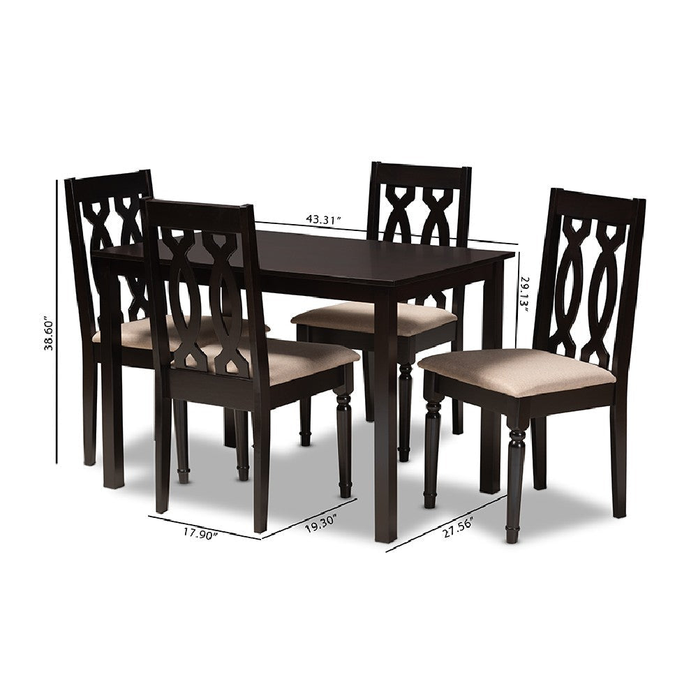 Baxton Studio Cherese Modern and Contemporary Sand Fabric Upholstered Espresso Brown Finished 5-Piece Wood Dining Set
