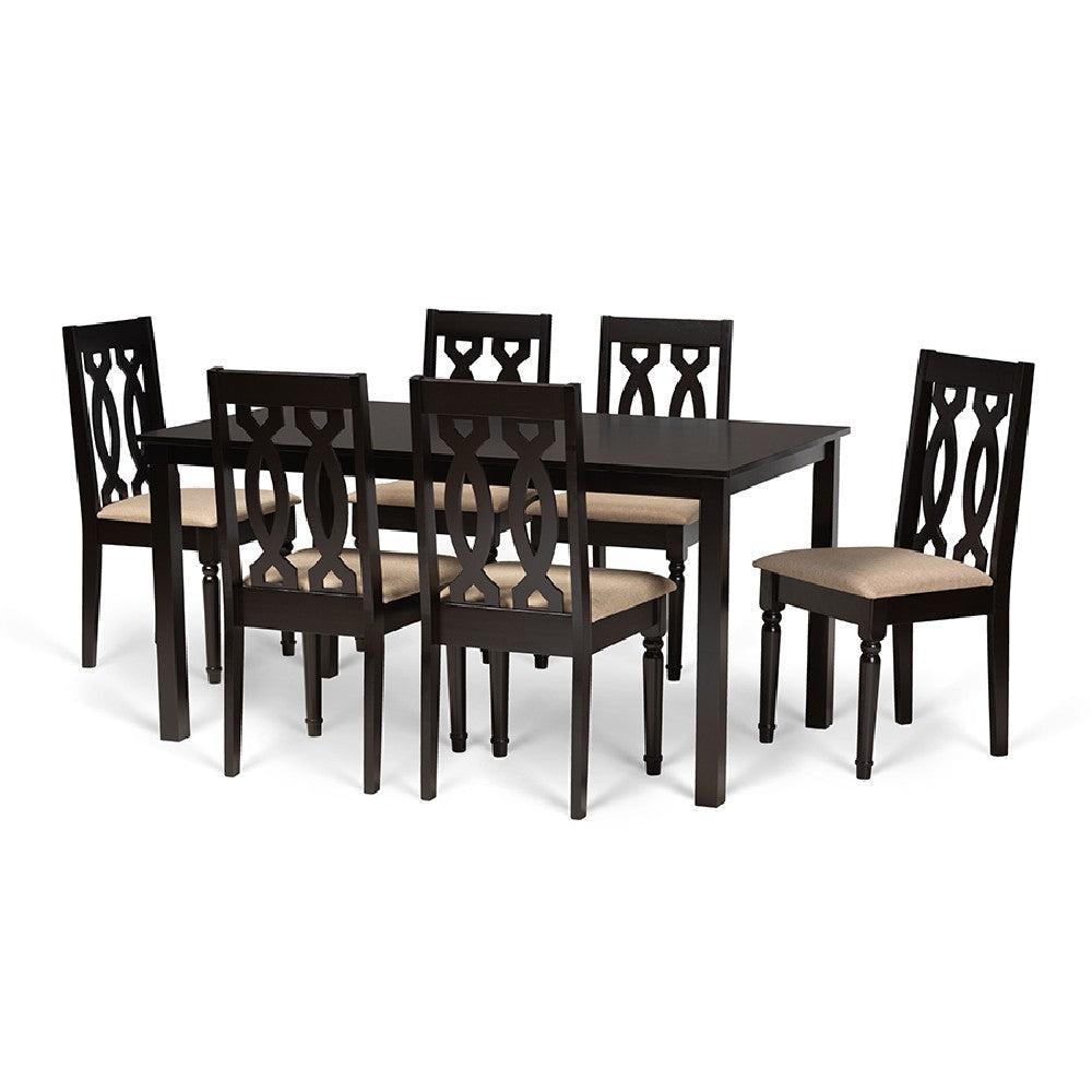Baxton Studio Cherese Modern and Contemporary Sand Fabric Upholstered and Dark Brown Finished Wood 7-Piece Dining Set