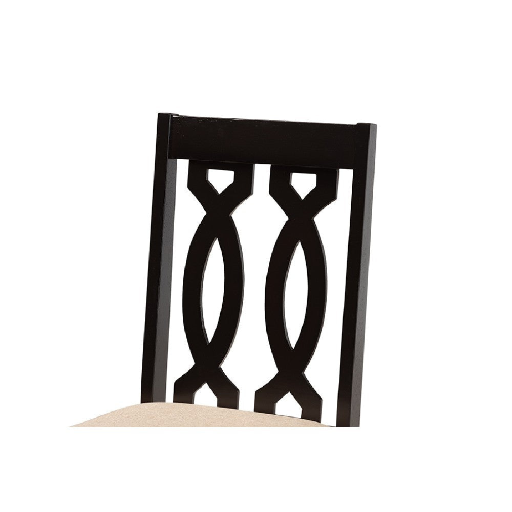 Baxton Studio Cherese Modern and Contemporary Sand Fabric Upholstered and Dark Brown Finished Wood 7-Piece Dining Set