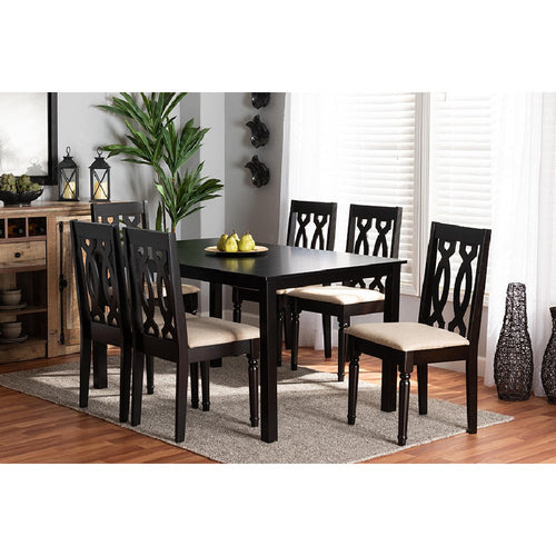 Baxton Studio Cherese Modern and Contemporary Sand Fabric Upholstered and Dark Brown Finished Wood 7-Piece Dining Set