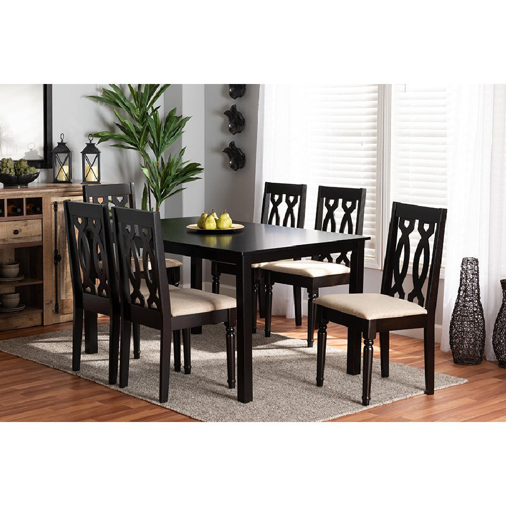 Baxton Studio Cherese Modern and Contemporary Sand Fabric Upholstered and Dark Brown Finished Wood 7-Piece Dining Set