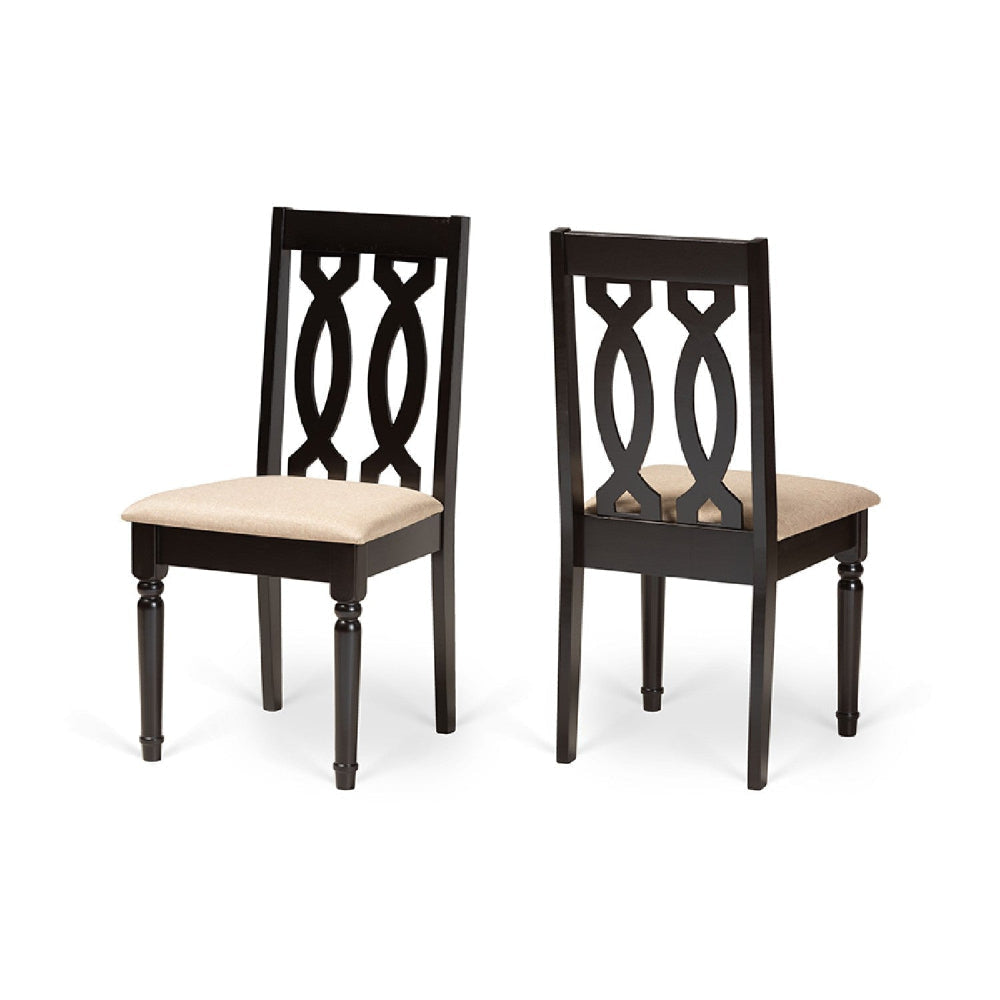 Baxton Studio Cherese Modern and Contemporary Sand Fabric Upholstered and Dark Brown Finished Wood 2-Piece Dining Chair Set