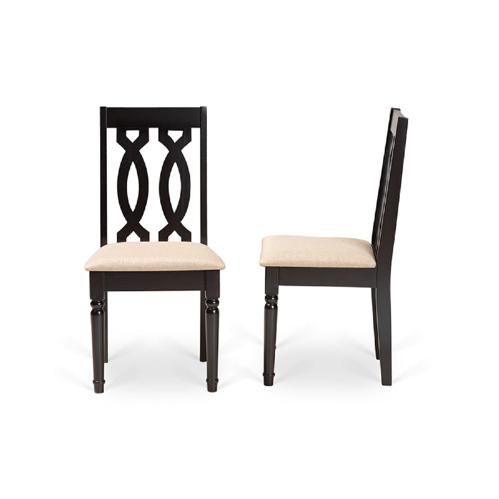 Baxton Studio Cherese Modern and Contemporary Sand Fabric Upholstered and Dark Brown Finished Wood 2-Piece Dining Chair Set