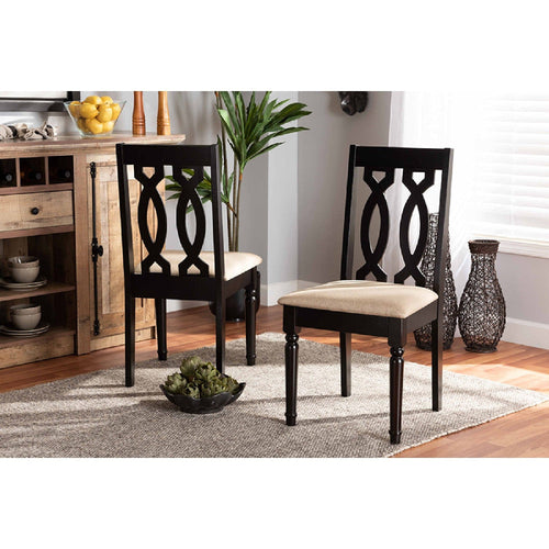 Baxton Studio Cherese Modern and Contemporary Sand Fabric Upholstered and Dark Brown Finished Wood 2-Piece Dining Chair Set