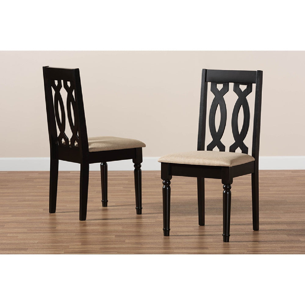 Baxton Studio Cherese Modern and Contemporary Sand Fabric Upholstered and Dark Brown Finished Wood 2-Piece Dining Chair Set