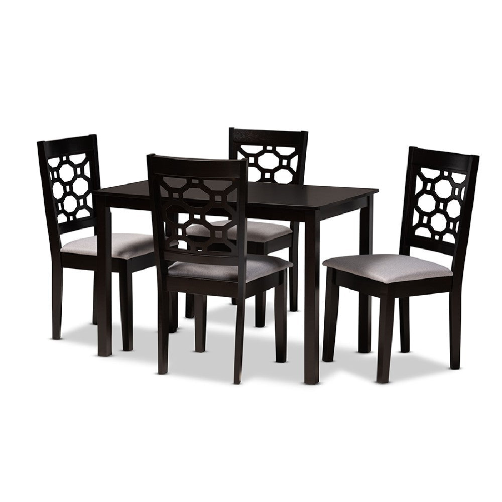 Baxton Studio Henry Modern and Contemporary Grey Fabric Upholstered and Dark Brown Finished Wood 5-Piece Dining Set