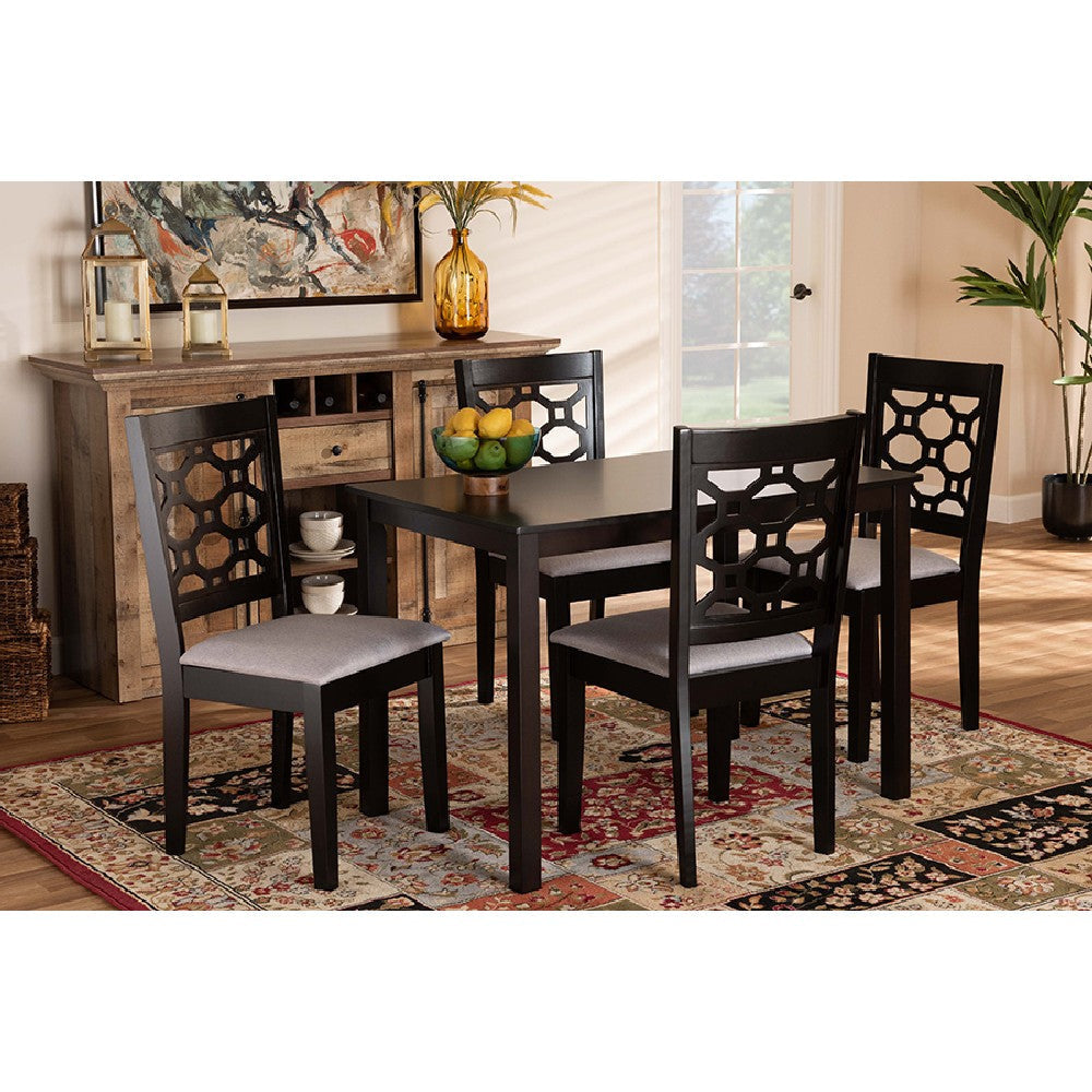 Baxton Studio Henry Modern and Contemporary Grey Fabric Upholstered and Dark Brown Finished Wood 5-Piece Dining Set