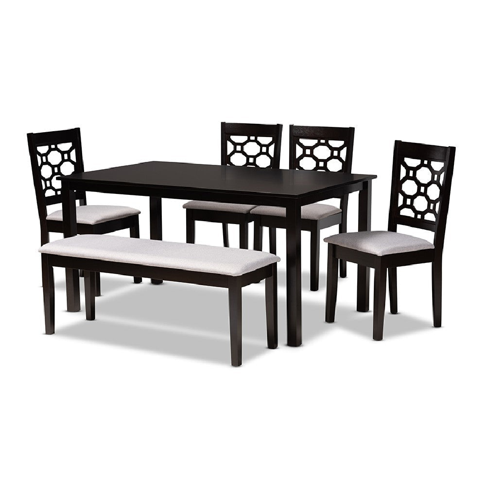 Baxton Studio Gabriel Modern and Contemporary Grey Fabric Upholstered and Dark Brown Finished Wood 6-Piece Dining Set