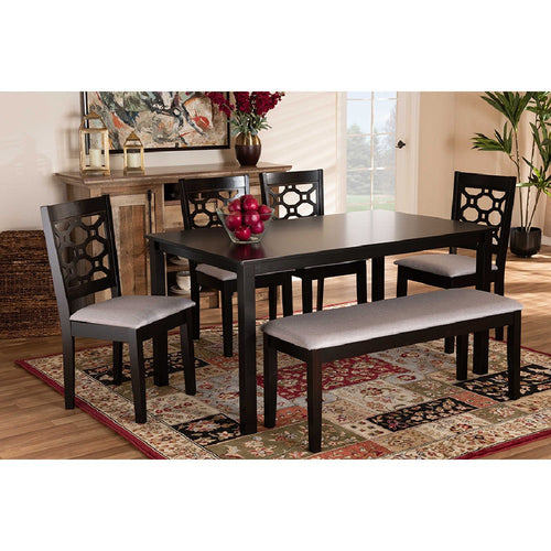 Baxton Studio Gabriel Modern and Contemporary Grey Fabric Upholstered and Dark Brown Finished Wood 6-Piece Dining Set