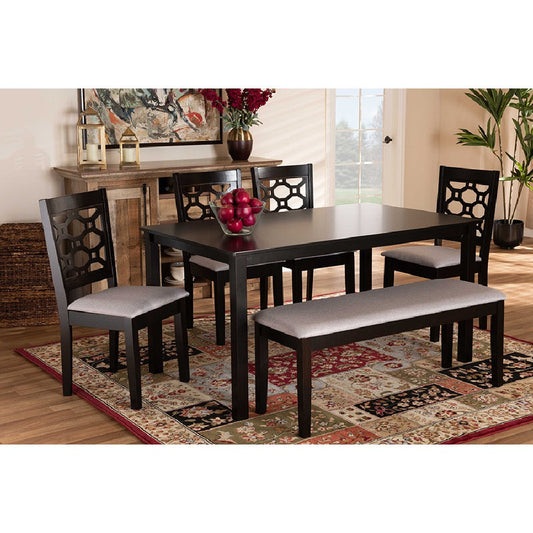 Baxton Studio Gabriel Modern and Contemporary Grey Fabric Upholstered and Dark Brown Finished Wood 6-Piece Dining Set