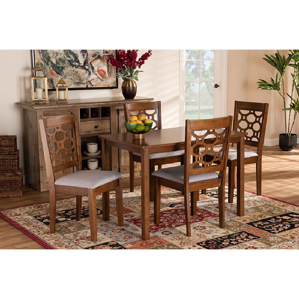Baxton Studio Henry Modern and Contemporary Grey Fabric Upholstered and Walnut Brown Finished Wood 5-Piece Dining Set