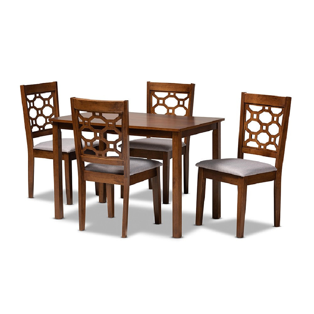 Baxton Studio Henry Modern and Contemporary Grey Fabric Upholstered and Walnut Brown Finished Wood 5-Piece Dining Set