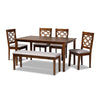 Baxton Studio Gabriel Modern and Contemporary Grey Fabric Upholstered and Walnut Brown Finished Wood 6-Piece Dining Set