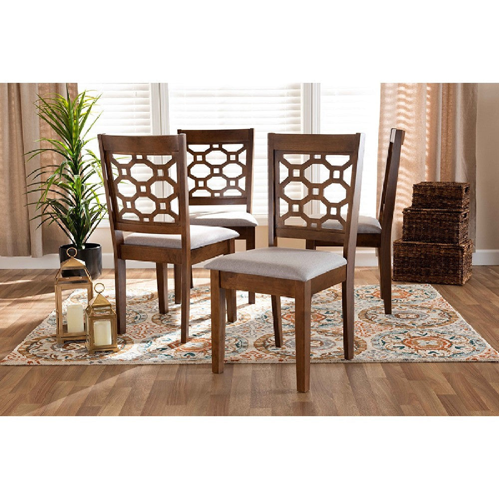 Baxton Studio Peter Modern and Contemporary Grey Fabric Upholstered and Walnut Brown Finished Wood 4-Piece Dining Chair Set
