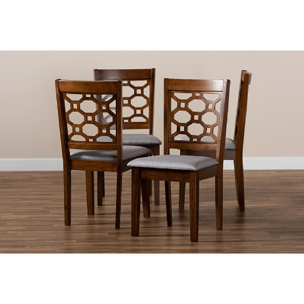 Baxton Studio Peter Modern and Contemporary Grey Fabric Upholstered and Walnut Brown Finished Wood 4-Piece Dining Chair Set