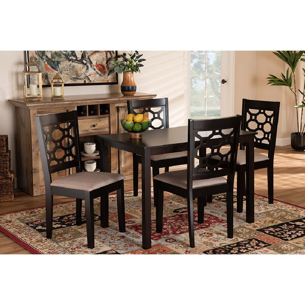 Baxton Studio Henry Modern and Contemporary Sand Fabric Upholstered and Dark Brown Finished Wood 5-Piece Dining Set