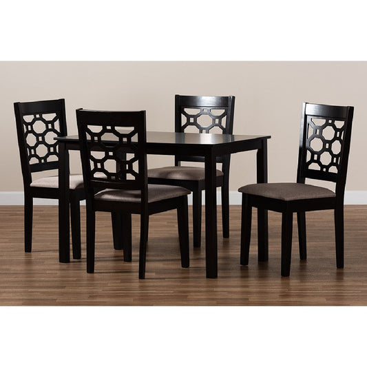 Baxton Studio Henry Modern and Contemporary Sand Fabric Upholstered and Dark Brown Finished Wood 5-Piece Dining Set