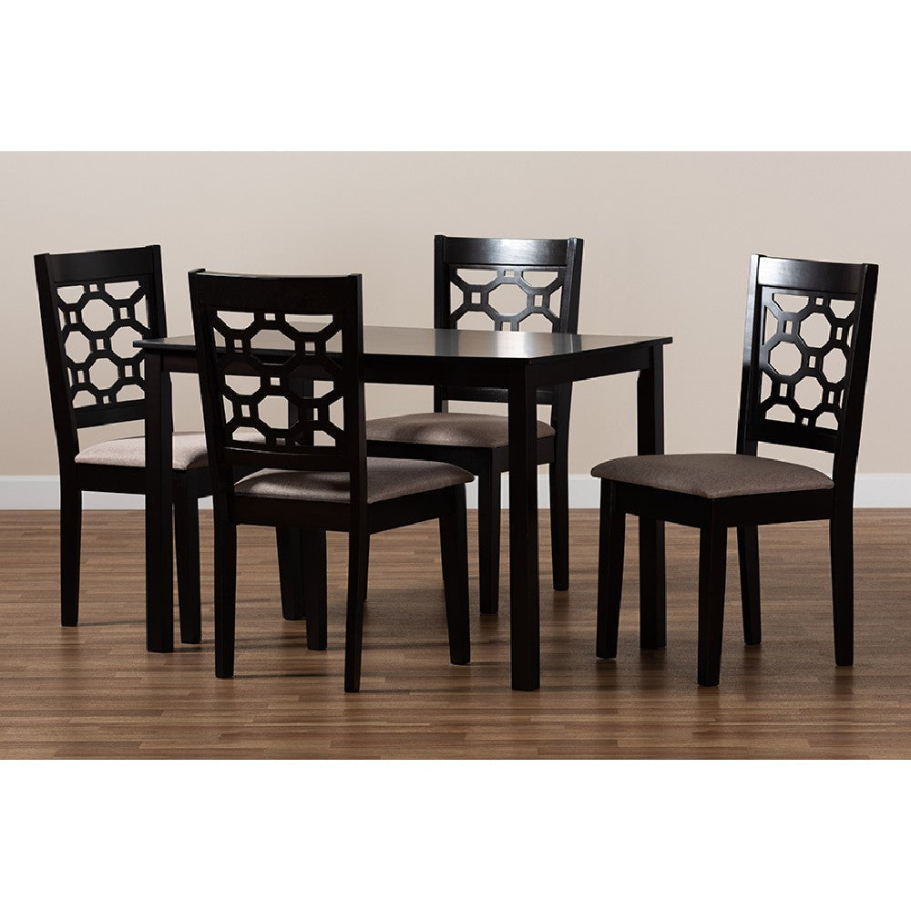 Baxton Studio Henry Modern and Contemporary Sand Fabric Upholstered and Dark Brown Finished Wood 5-Piece Dining Set