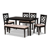 Baxton Studio Gabriel Modern and Contemporary Sand Fabric Upholstered and Dark Brown Finished Wood 6-Piece Dining Set