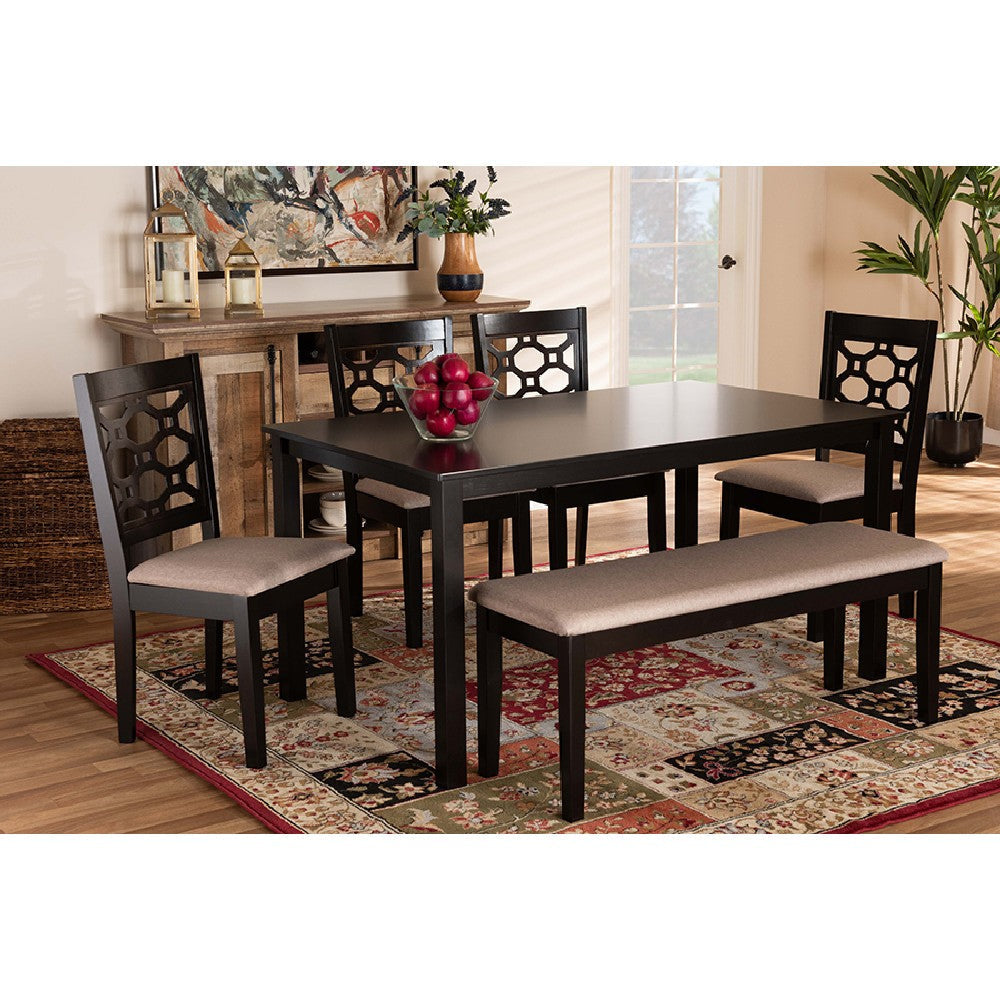 Baxton Studio Gabriel Modern and Contemporary Sand Fabric Upholstered and Dark Brown Finished Wood 6-Piece Dining Set