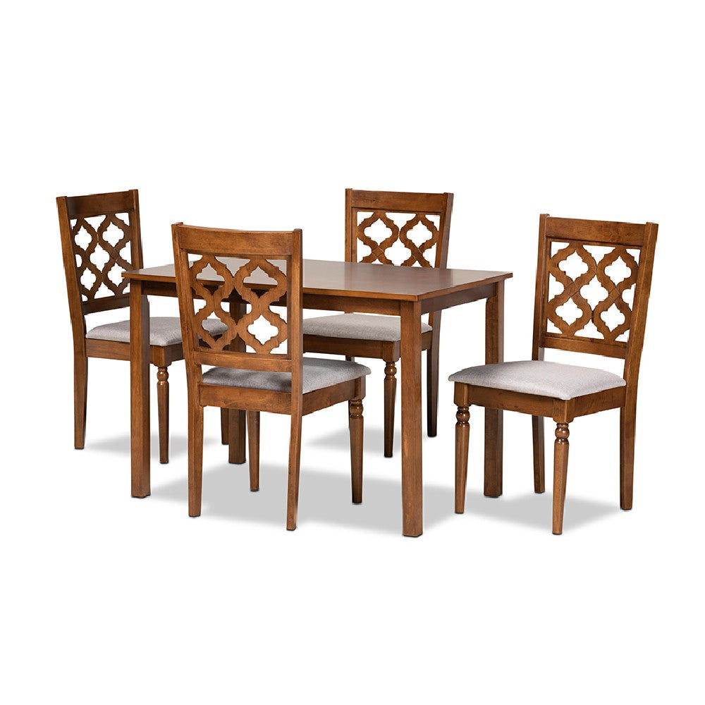 Baxton Studio Ramiro Modern and Contemporary Grey Fabric Upholstered and Walnut Brown Finished Wood 5-Piece Dining Set