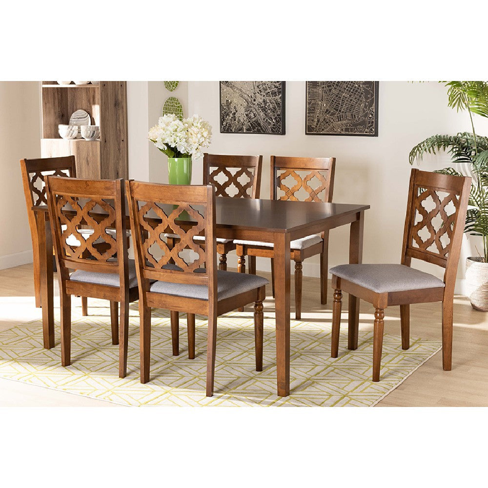 Baxton Studio Ramiro Modern and Contemporary Grey Fabric Upholstered and Walnut Brown Finished Wood 7-Piece Dining Set