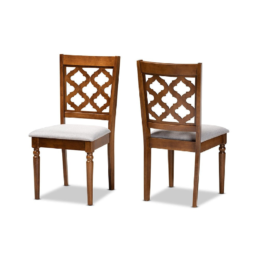 Baxton Studio Ramiro Modern and Contemporary Grey Fabric Upholstered and Walnut Brown Finished Wood 2-Piece Dining Chair Set