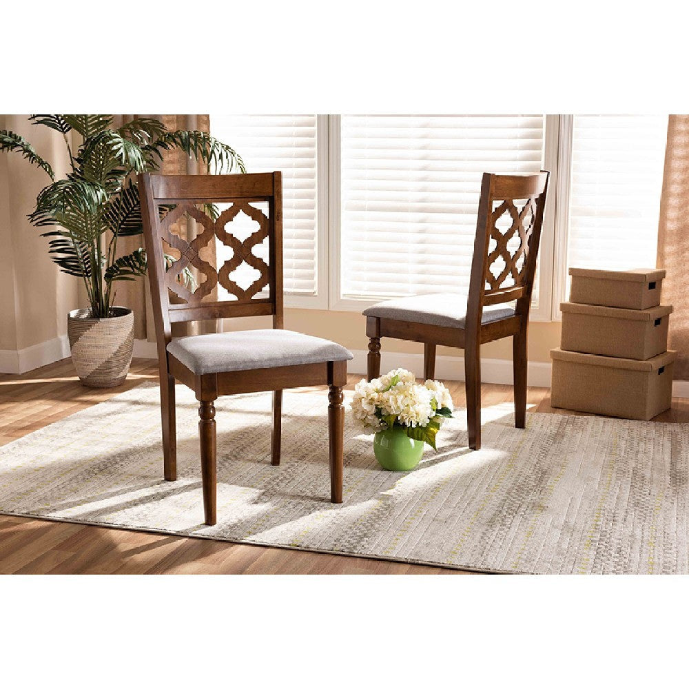 Baxton Studio Ramiro Modern and Contemporary Grey Fabric Upholstered and Walnut Brown Finished Wood 2-Piece Dining Chair Set